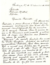 [Carta] 1952 dic. 29, Santiago [a] Gabriela Mistral, Nápoles