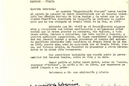 [Carta] 1952 dic, Santiago [a] Gabriela Mistral, Nápoles
