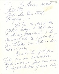 [Carta] 1952, San Remo [a] Gabriela Mistral, Nápoles