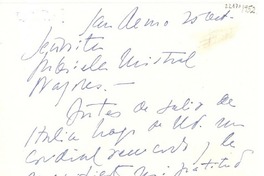 [Carta] 1952, San Remo [a] Gabriela Mistral, Nápoles