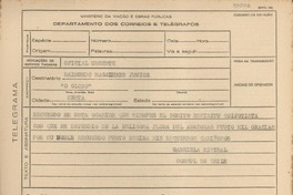 [Telegrama] [1945, Brasil] [a] Raimundo Magalhaes Junior, Río de Janeiro