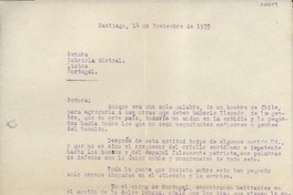 [Carta] 1935 nov. 14, Santiago, [Chile] [a] Gabriela Mistral, Lisboa, Portugal
