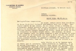 [Carta] 1953 nov. 29, Santiago, Chile [a] Gabriela Mistral, Nueva York, EE.UU