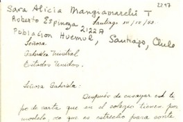 [Carta] 1953 dic. 12, Santiago, Chile [a] Gabriela Mistral, EE.UU