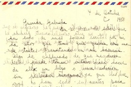[Carta] [1953] oct. 4, Santiago, Chile [a] Gabriela [Mistral]