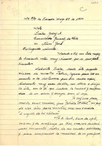 [Carta] 1954 mayo 29, San Francisco de Limache, [Chile] [a] Lucila Godoy A., Consulado General de Chile, Nueva York, [EE.UU.]