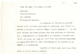 [Carta] 1954 mar. 3, Viña del Mar [a] Gabriela Mistral, Los Ángeles