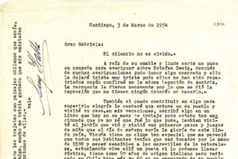 [Carta] 1954 mar. 3, Santiago [a] Gabriela Mistral