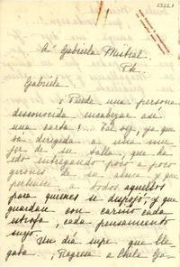 [Carta] [1954?], Santiago, [Chile] [a] Gabriela Mistral