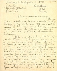[Carta] 1954 ago. 11, Santiago de Chile [a] Gabriela Mistral, New York