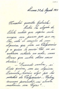 [Carta] 1954 ago. 30, Valparaíso [a] Gabriela Mistral