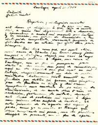 [Carta] 1954 ago. 31, Santiago [a] Gabriela Mistral
