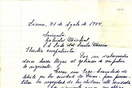 [Carta] 1954 ago. 31, Lima [a] Gabriela Mistral