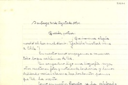 [Carta] 1954 ago. 31, Santiago [a] Gabriela Mistral