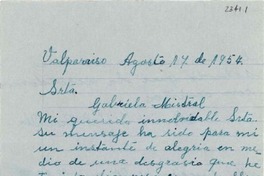 [Carta] 1954 ago. 17, Valparaíso, Chile [a] Gabriela Mistral