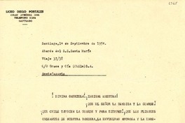 [Carta] 1954 sept. 1, Santiago [a] Gabriela Mistral
