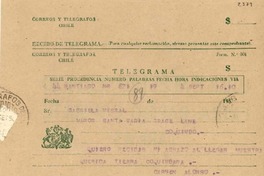 [Telegrama] 1954 sept. 4, Santiago, [Chile] [a] Gabriela Mistral, [a bordo del] Vapor Santa María, Coquimbo, [Chile]