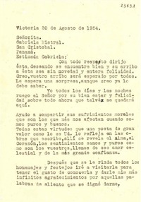[Carta] 1954 ago. 20, Victoria, Chile [a] Gabriela Mistral, Panamá