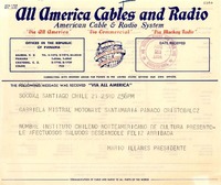 [Telegrama] 1954 ago. 23, Santiago, Chile [a] Gabriela Mistral, en motonave "Santa María"