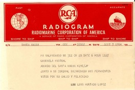 [Telegrama] 1954 sept. 7, Valparaíso [a] Gabriela Mistral abordo del Santa María