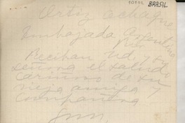 [Carta] Petrópolis, [Brasil] [a] Ortíz Echagüe, Saenz Hayes, Embajada de Argentina, Rio, [Brasil]