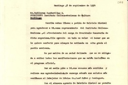 [Carta] 1954 sept. 8, Santiago, [Chile] [a] Guillermo Gandarillas M., Santiago, [Chile]