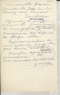 [Carta] [al] Presidente Carlos Ibañez del Campo, Santiago