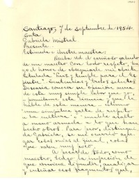 [Carta] 1954 sept. 7, Santiago [a] Gabriela Mistral