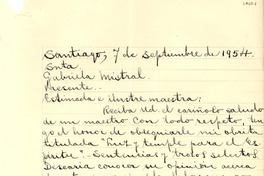 [Carta] 1954 sept. 7, Santiago [a] Gabriela Mistral