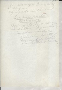 [Carta] [a] Maruja González Villegas