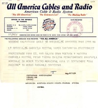 [Telegrama] 1954 ago. 23, Valparaíso, [Chile] [a] Gabriela Mistral