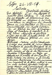 [Carta] 1954 ago. 26, Santiago, [Chile] [a] Gabriela Mistral