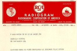 [Telegrama] 1954 ago. 27, Washington D.C., [a] Gabriela Mistral, en el "Santa María"