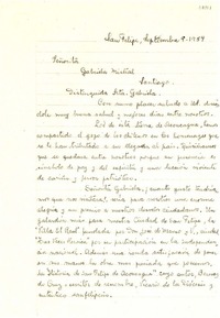 [Carta] 1954 sept. 9, San Felipe [a] Gabriela Mistral, Santiago