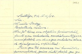 [Carta] 1954 sept. 9, Santiago [a] Lucila Godoy