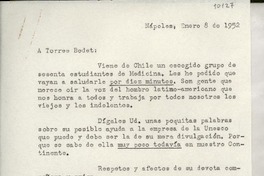 [Carta] 1952 ene. 8, Nápoles, [Italia] [a] Torres Bodet