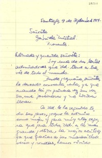 [Carta] 1954 sept. 9, Santiago [a] Gabriela Mistral