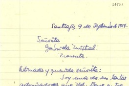 [Carta] 1954 sept. 9, Santiago [a] Gabriela Mistral