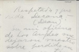 [Carta] Los Angeles, [EE.UU.] [a la] Decana