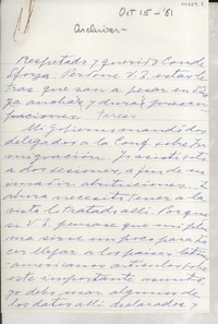 [Carta] 1951 oct. 15, Nápoles, [Italia] [al] Conde Sforza