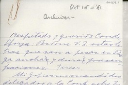 [Carta] 1951 oct. 15, Nápoles, [Italia] [al] Conde Sforza