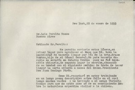 [Carta] 1955 ene. 22, New York, [EE.UU.] [a] Luis Peralta Ramos, Buenos Aires