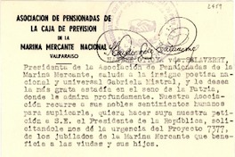 [Tarjeta] 1954 sept. 9, Santiago [a] Gabriela Mistral