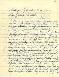 [Carta] 1954 sept. 9, Santiago [a] Gabriela Mistral
