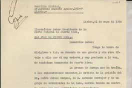 [Carta] 1936 mayo 21, Lisboa, [Portugal] [al] Presidente de la Corte Federal de Puerto Rico, San Juan, [Puerto Rico]
