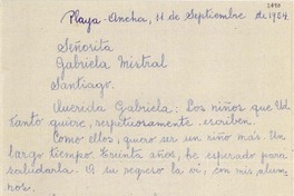 [Carta] 1954 sept. 11, Playa Ancha [a] Gabriela Mistral, Santiago