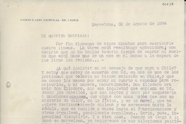 [Carta] 1934 ago. 30, Barcelona, [España] [a] Gabriela Mistral