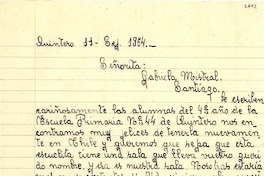 [Carta] 1954 sept. 11, Quintero [a] Gabriela Mistral, Santiago