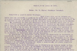 [Carta] 1934 jul. 15, Madrid, [España] [a] Miguel Cruchaga Tocornal