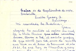[Carta] 1954 sept. 11, Talca [a] Lucila Godoy, Santiago